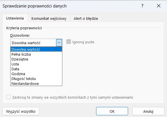 Sprawdzanie poprawności danych w Excelu