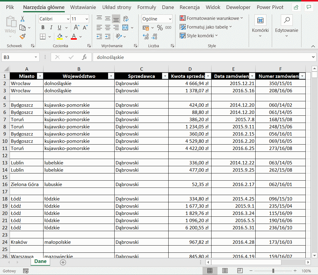Usuwanie pustych wierszy w Excelu