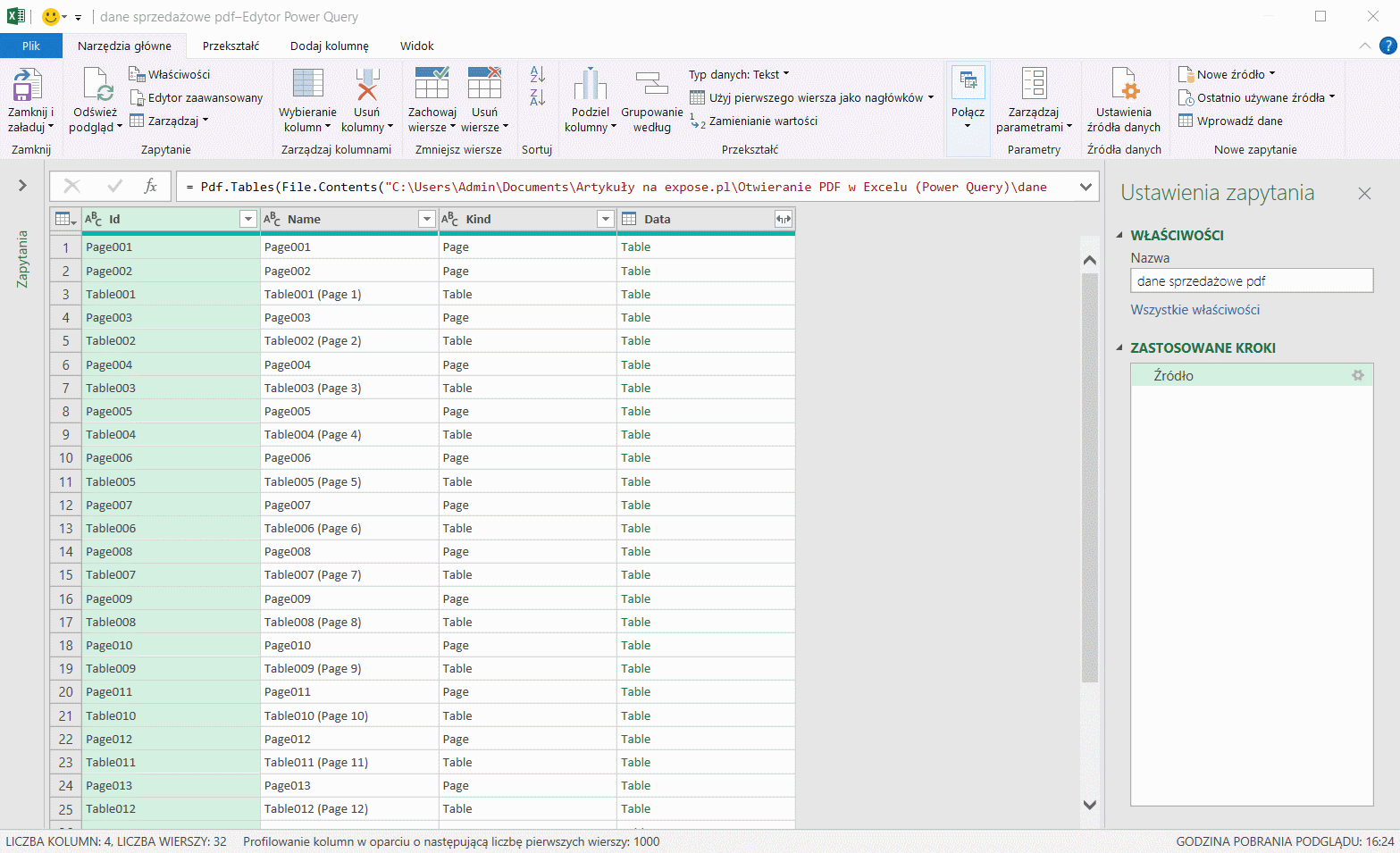 PDF w Excelu