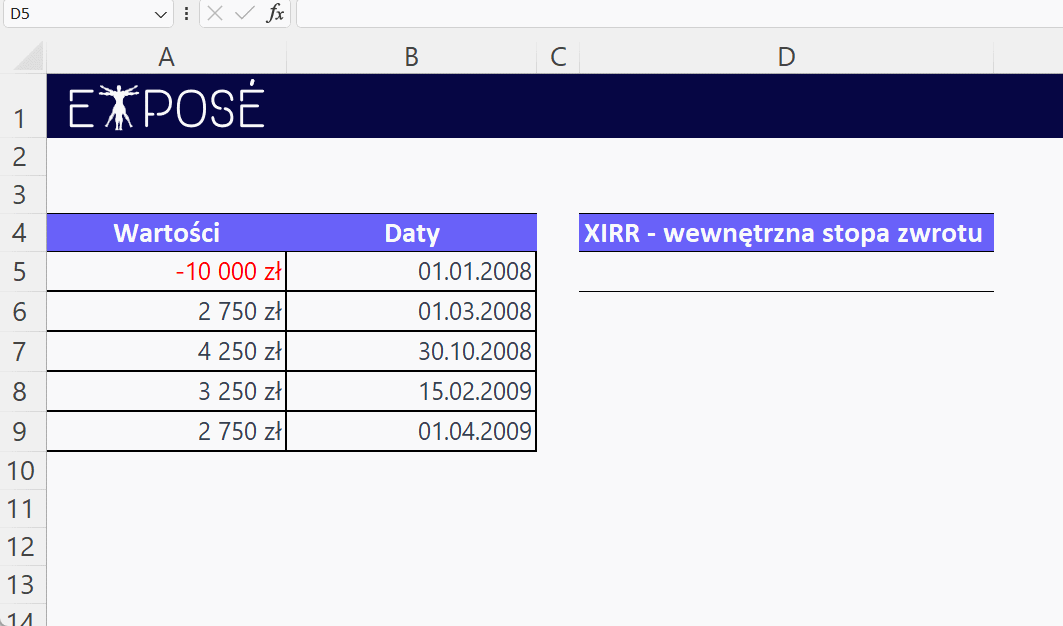 Funkcja XIRR() w Excelu