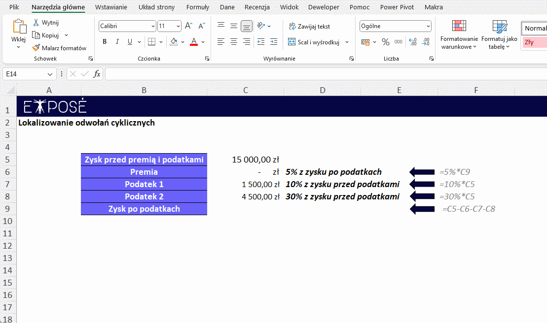 Odwołania cykliczne w Excelu