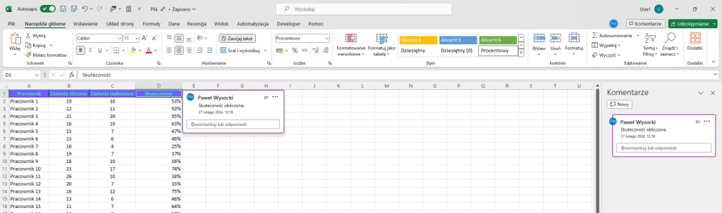Udostępnianie pliki Excel 365